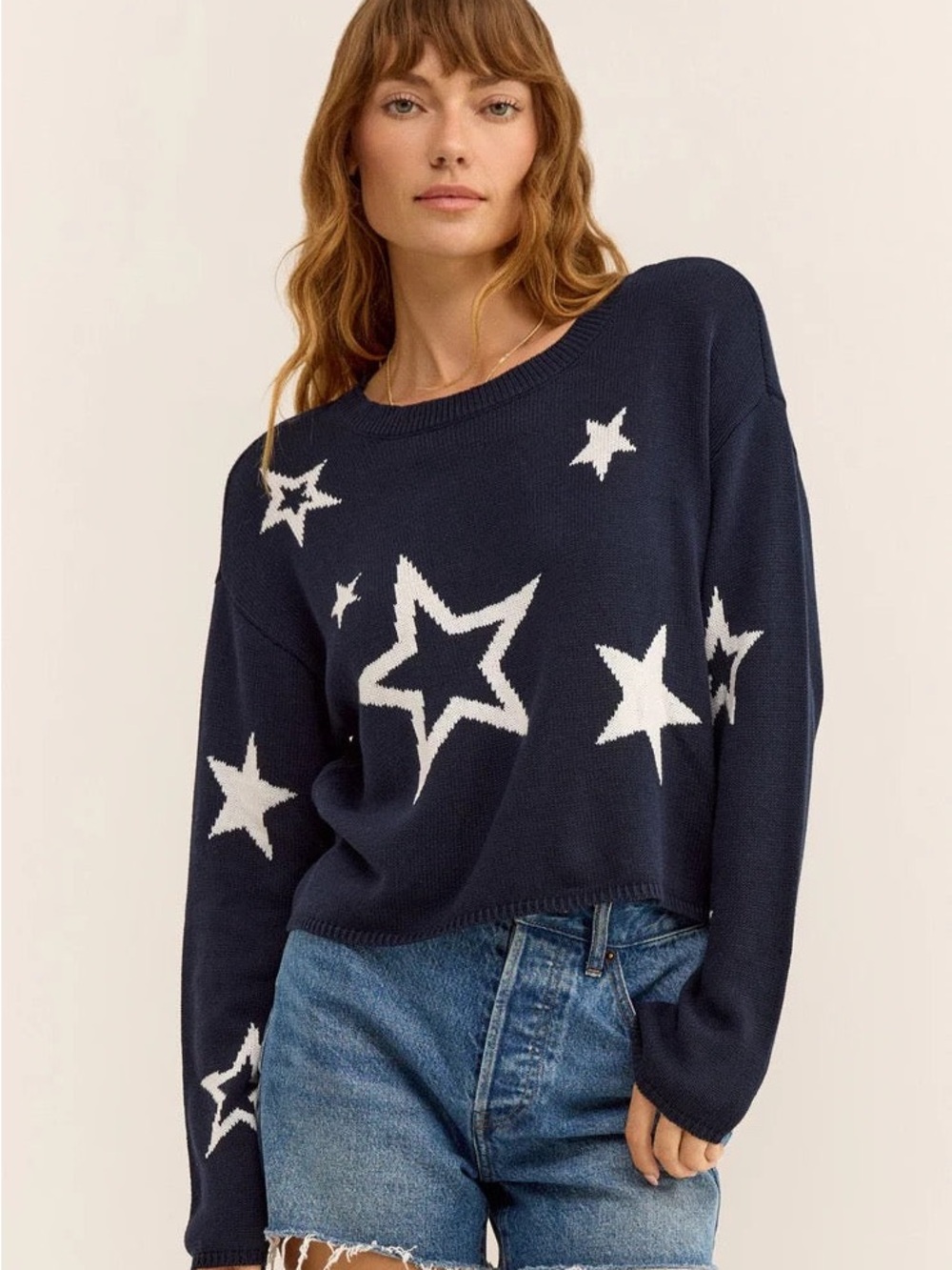 Z Supply Seeing Stars Distressed Crewneck Sweater - size Medium